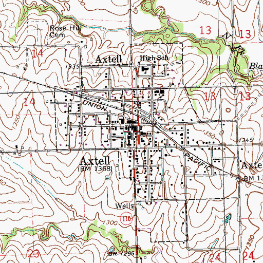 Topographic Map of Axtell Post Office, KS