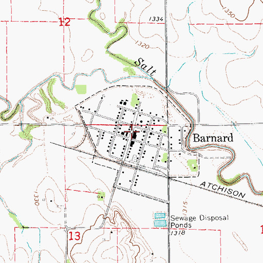 Topographic Map of Barnard Post Office, KS