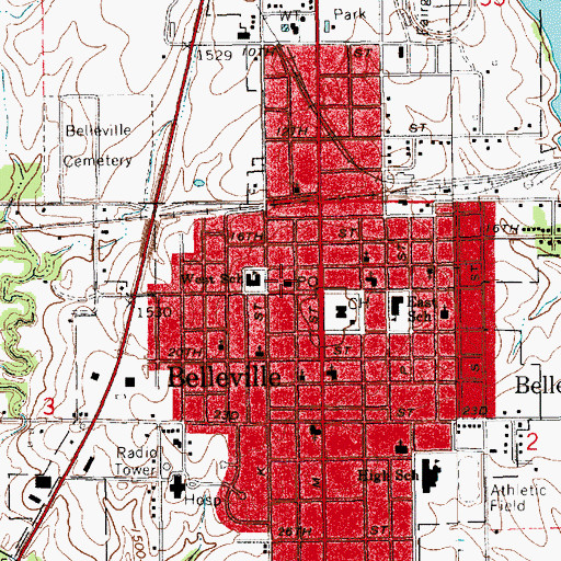 Topographic Map of Belleville Post Office, KS