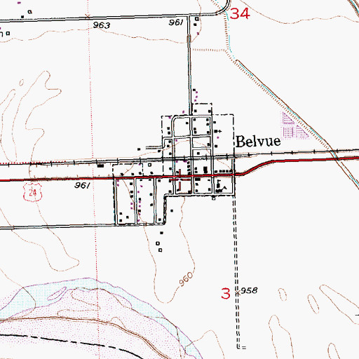Topographic Map of Belvue Post Office, KS