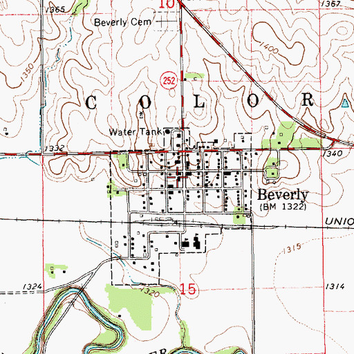 Topographic Map of Beverly Post Office, KS