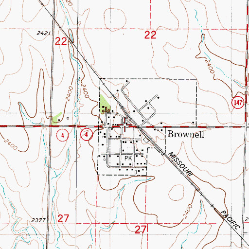 Topographic Map of Brownell Post Office, KS