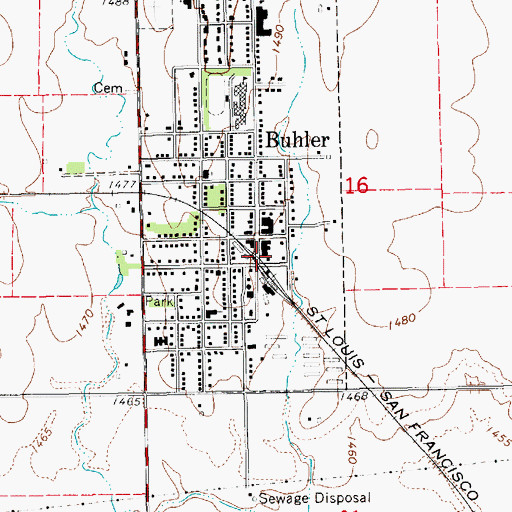 Topographic Map of Buhler Post Office, KS