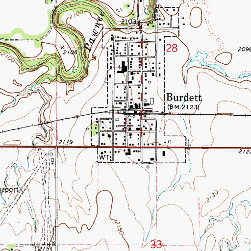 Topographic Map of Burdett Post Office, KS