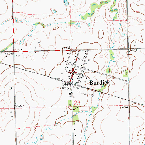 Topographic Map of Burdick Post Office, KS