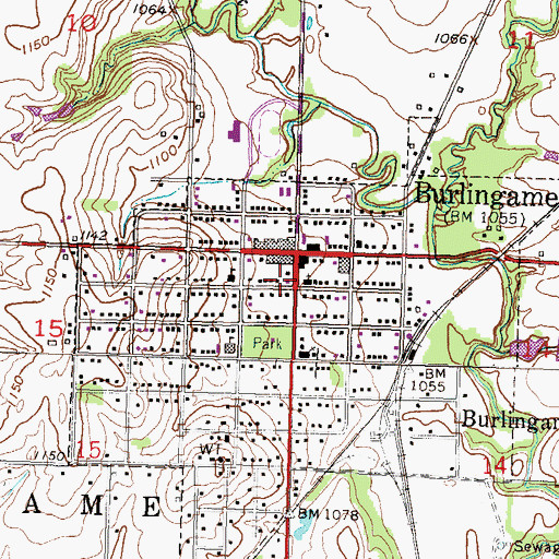 Topographic Map of Burlingame Post Office, KS