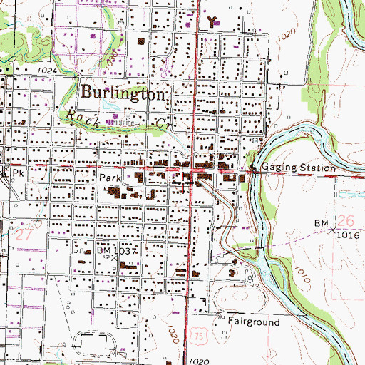 Topographic Map of Burlington Post Office, KS