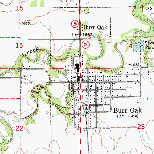 Topographic Map of Burr Oak Post Office, KS