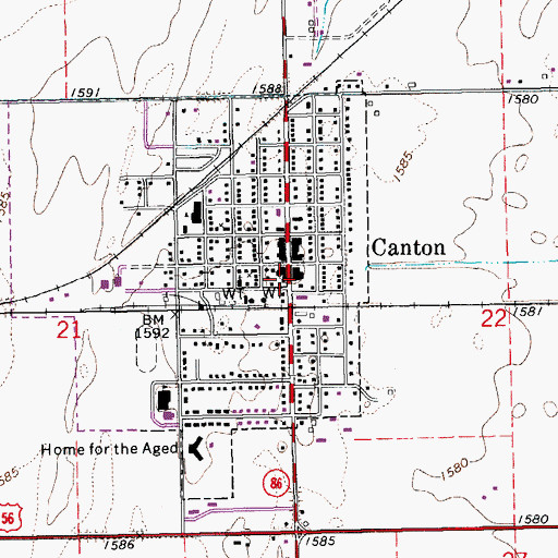 Topographic Map of Canton Post Office, KS