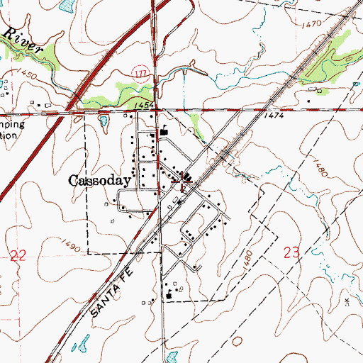 Topographic Map of Cassoday Post Office, KS