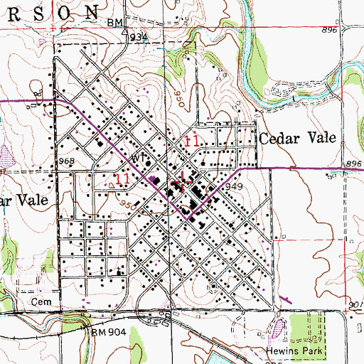 Topographic Map of Cedar Vale Post Office, KS