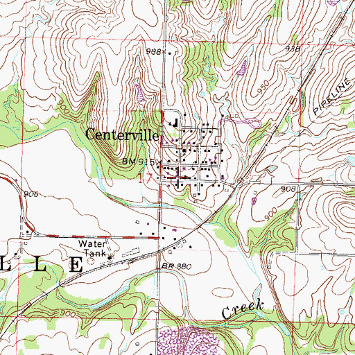 Topographic Map of Centerville Post Office, KS