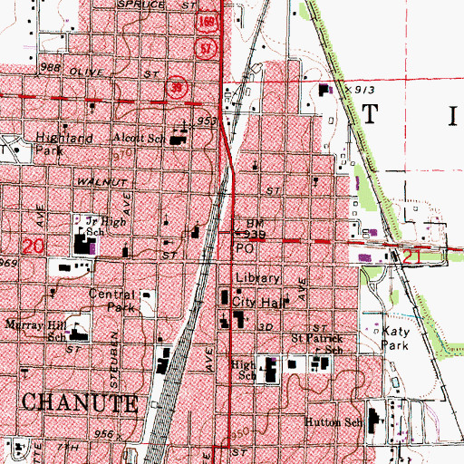 Topographic Map of Chanute Post Office, KS