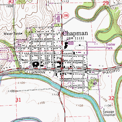 Topographic Map of Chapman Post Office, KS