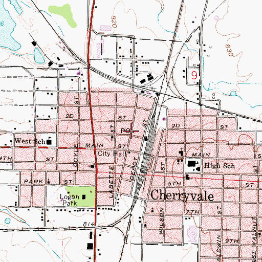 Topographic Map of Cherryvale Post Office, KS