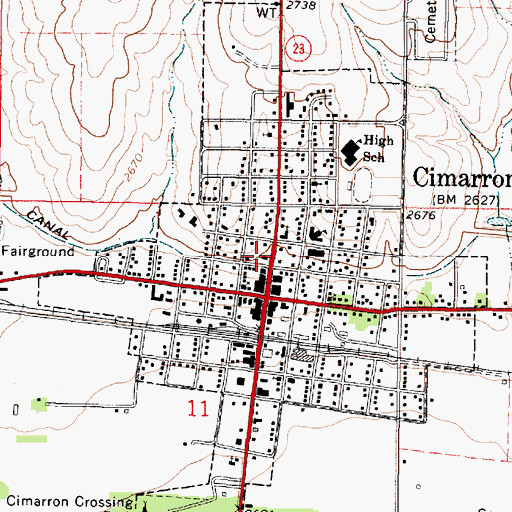 Topographic Map of Cimarron Post Office, KS
