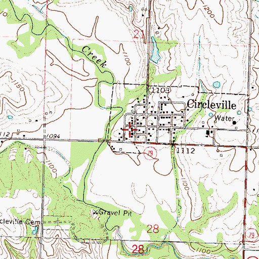 Topographic Map of Circleville Post Office, KS