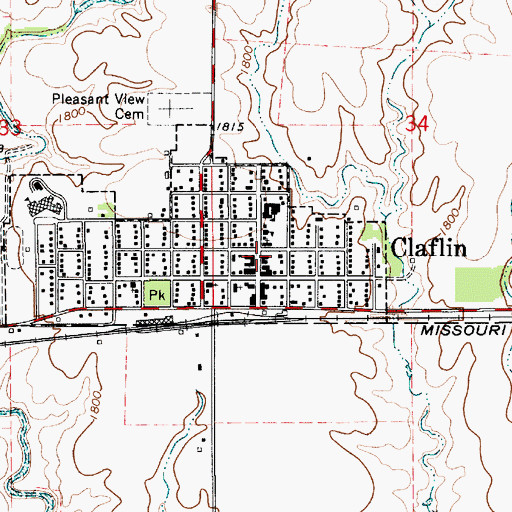 Topographic Map of Claflin Post Office, KS