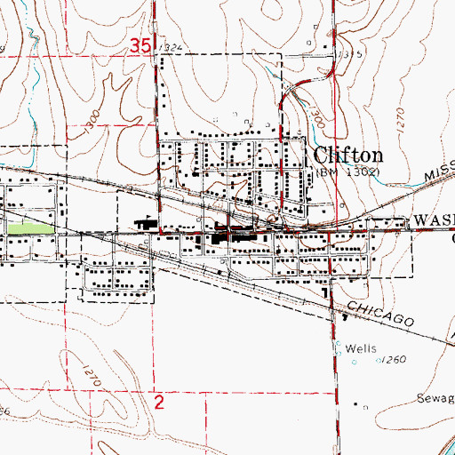 Topographic Map of Clifton Post Office, KS