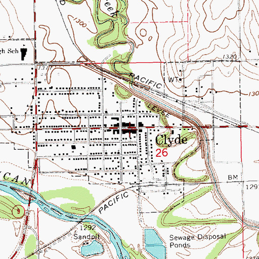 Topographic Map of Clyde Post Office, KS