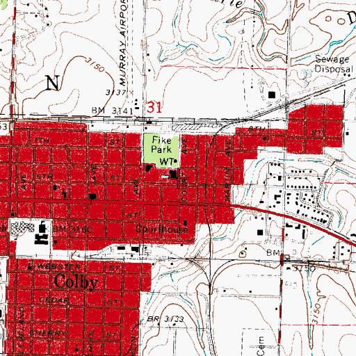 Topographic Map of Colby Post Office, KS
