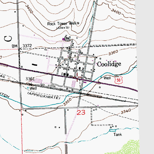 Topographic Map of Coolidge Post Office, KS