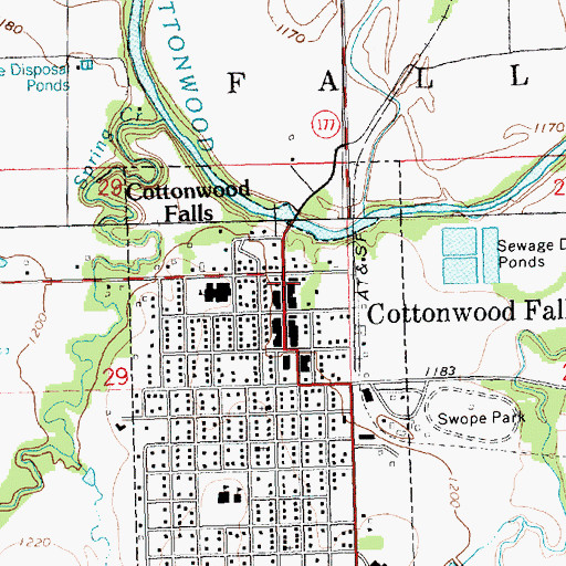Topographic Map of Cottonwood Falls Post Office, KS