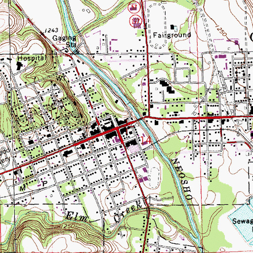 Topographic Map of Council Grove Post Office, KS