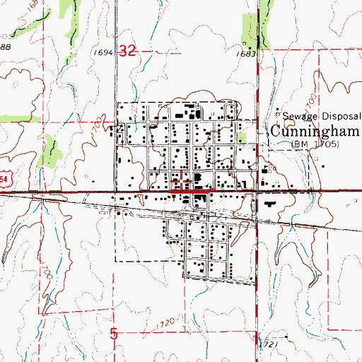 Topographic Map of Cunningham Post Office, KS