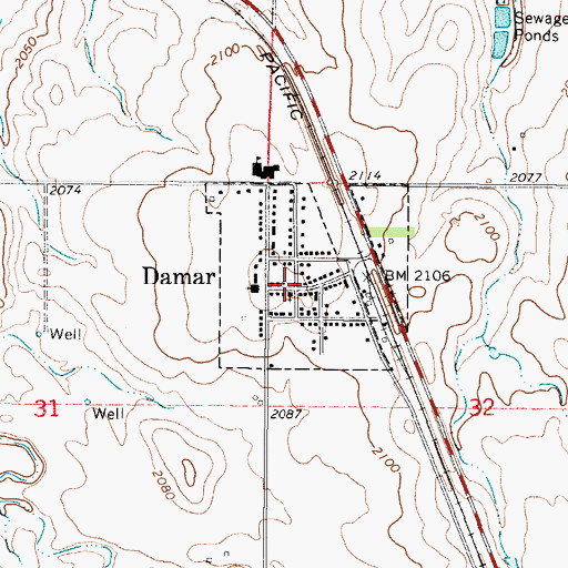 Topographic Map of Damar Post Office, KS