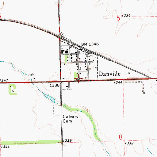 Topographic Map of Danville Post Office, KS