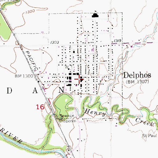 Topographic Map of Delphos Post Office, KS
