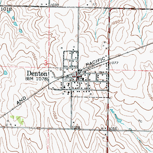 Topographic Map of Denton Post Office, KS