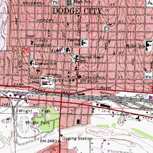 Topographic Map of Dodge City Post Office, KS