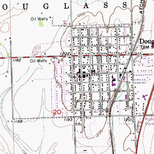 Topographic Map of Douglass Post Office, KS
