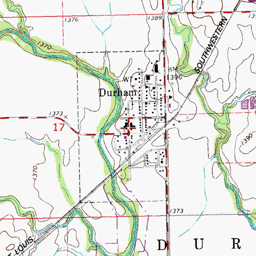 Topographic Map of Durham Post Office, KS