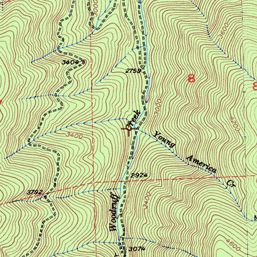 Topographic Map of Young America Creek, CA