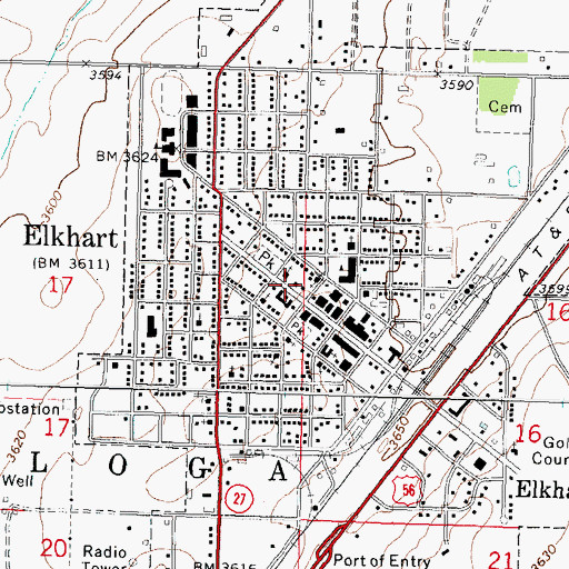 Topographic Map of Elkhart Post Office, KS
