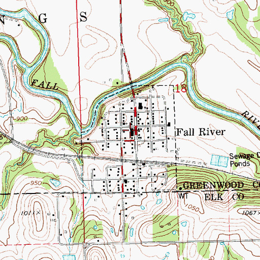 Topographic Map of Fall River Post Office, KS