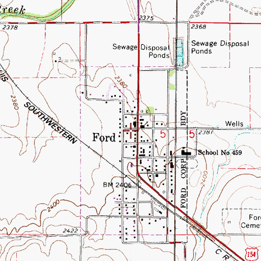 Topographic Map of Ford Post Office, KS