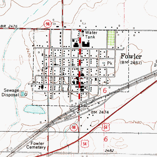 Topographic Map of Fowler Post Office, KS