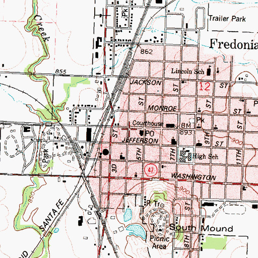 Topographic Map of Fredonia Post Office, KS