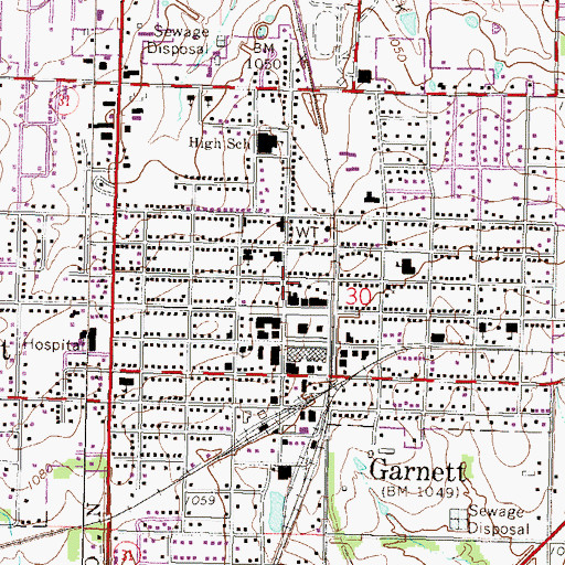 Topographic Map of Garnett Post Office, KS