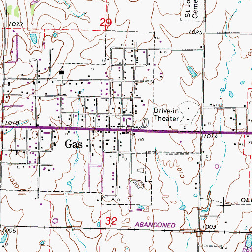 Topographic Map of Gas Post Office, KS
