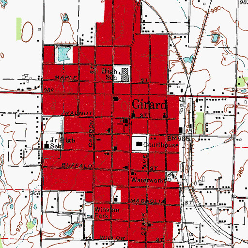 Topographic Map of Girard Post Office, KS