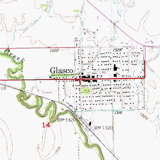 Topographic Map of Glasco Post Office, KS