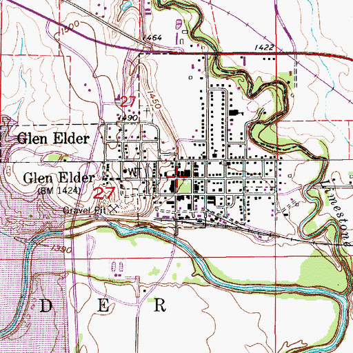Topographic Map of Glen Elder Post Office, KS