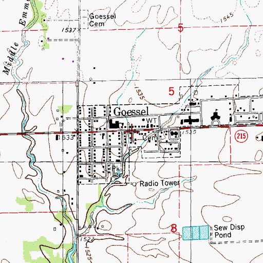 Topographic Map of Goessel Post Office, KS