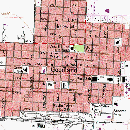 Topographic Map of Goodland Post Office, KS
