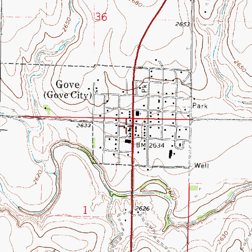 Topographic Map of Gove Post Office, KS